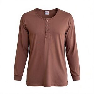 Vintage Racer Mens Brown Henley Long Sleeve Shirt Size L Rustic Rugged Outdoors